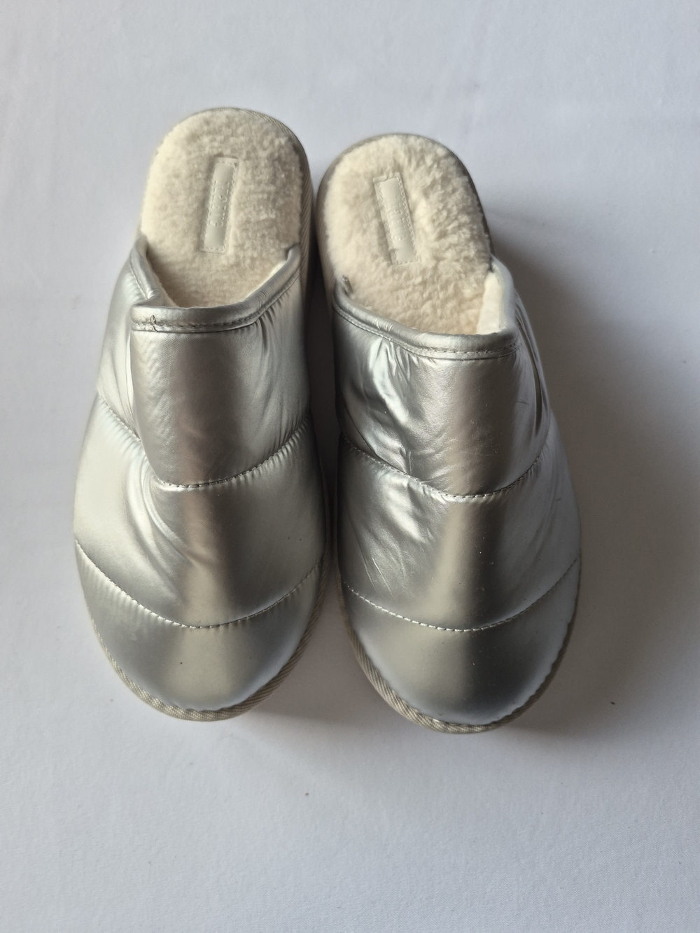 Maeve Anthropologie Metallic Silver Puffer Platform Slippers M